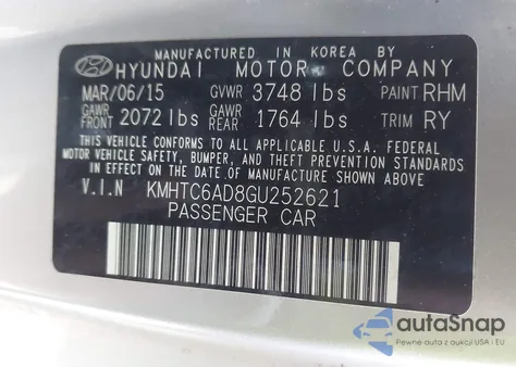 2016 Hyundai Veloster from USA, damaged, VIN KMHTC6AD8GU252621